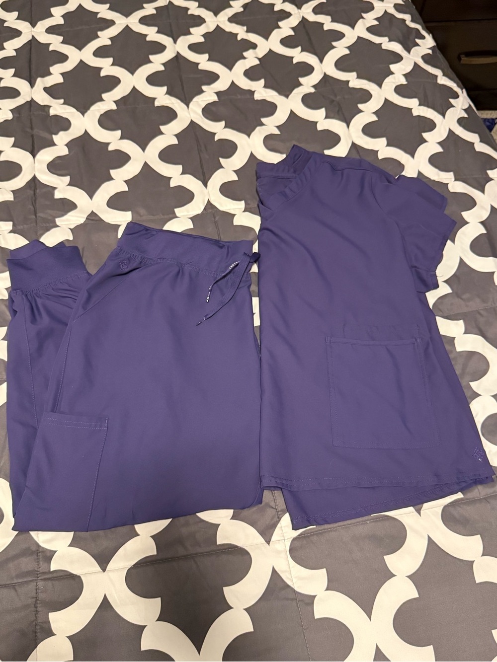 Purple Medical Scrub Set - Solid Top & Drawstring Pants